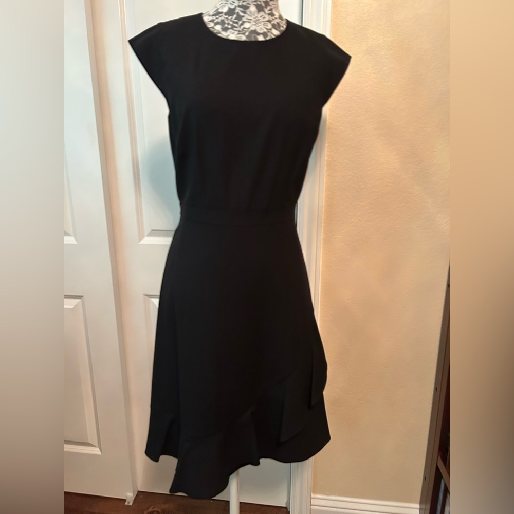 NWT J.Crew Cap Sleeve Ruffle Hem Dress 2 Black Italian Wool